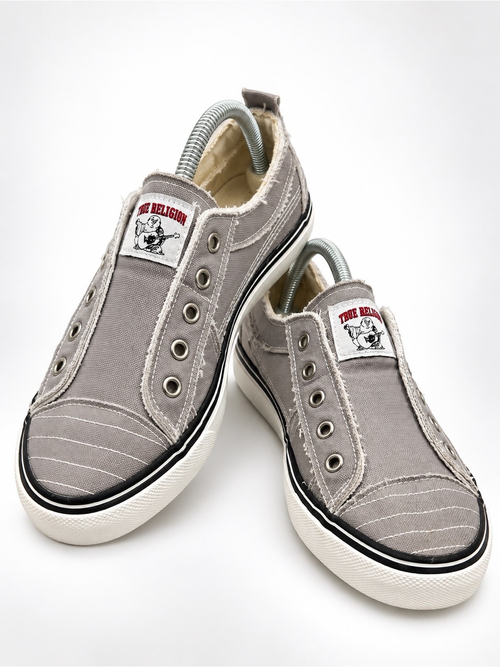 True Religion Grey Canvas Frayed Laceless Slip On Sneakers Size 9.5